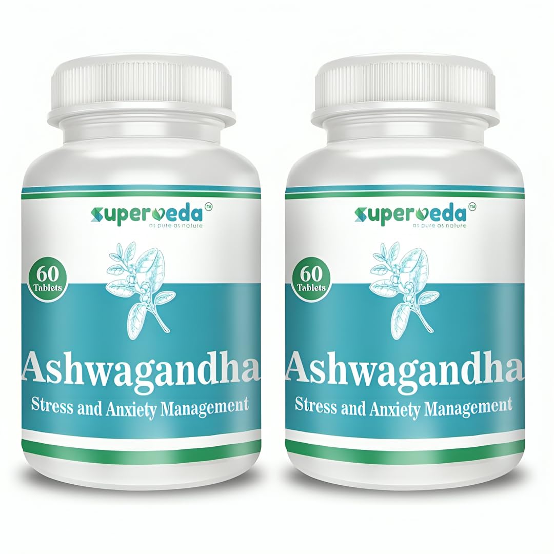 Superveda Ashwagandha 500mg | 100% Ayurvedic Stress & Stamina Support | Promotes Calm, Energy & Immunity | With Withania Somnifera Root Extract | For Men & Women | 120 Tablets