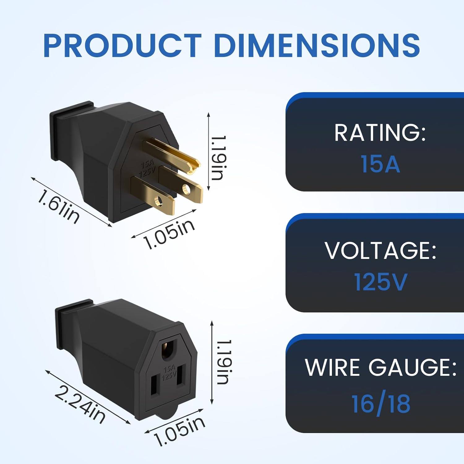 5 Set Extension Cord Ends Electrical Replacement Plug and Connector NEMA 5-15R 15A 125V Black Shell 2 Pole 3 Wire Grounding Electric Replacement Plug