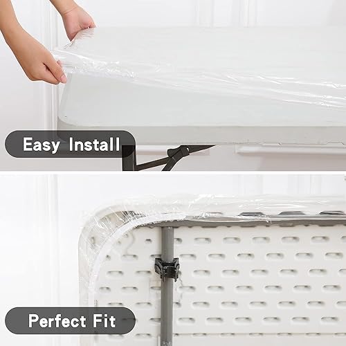 Miniatura 4 de Pioggia Mantel rectangular de vinilo transparente, ajustable, impermeable, elástico, protector de mesa de plástico (4 pies a 24 x 48 pulgadas,