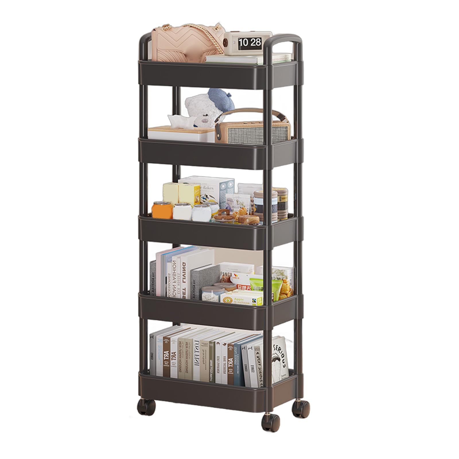 Tsophreniq Multi-Layer Storage Cart Household Cart with Space Efficient Trolley Bookshelf Multifunctional Mobile Rack Rolling Organizers