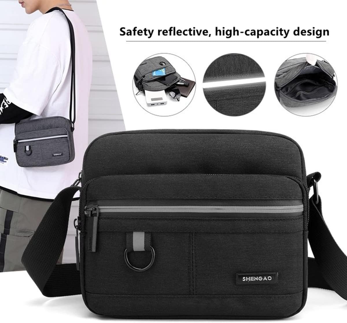 Small Canvas Crossbody Bag for Men,Small Shoulder Bag, Mini Messenger Bag for Cell Phone, Portable mobile phone coin bag - Image 4