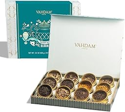 VAHDAM, Bloom - Assorted Tea Gift Set for Mom | Mother’s Day Gift (12 Loose Leaf Tea) Tin Caddy Presentation Box | Gluten Free, Non GMO | Tea Gift Set for Mom | Mother’s Day Gift for Women