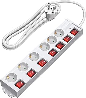 DEWENWILS Steckdosenleiste Einzeln Schaltbar, 6Fach Steckdosenleiste mit Schalter, Mehrfachsteckdose mit Überlastschutz, Kindersicherung, 90° Gedreht, 2M, Weiß