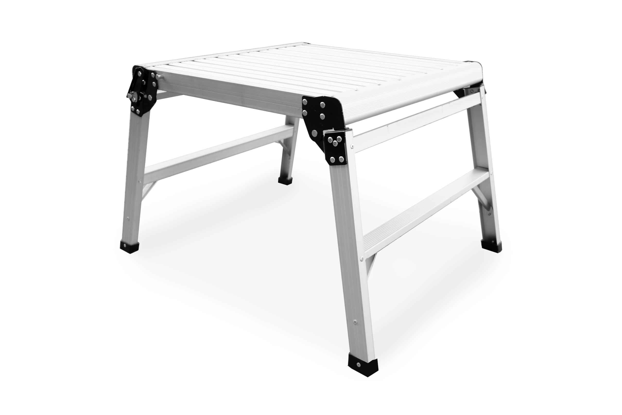 DRABEST Aluminum Hop Up Work Platform 60x60cm with Ribbed Steps – Folding Step Stool for DIY, Painting, Decorating, and Construction Use