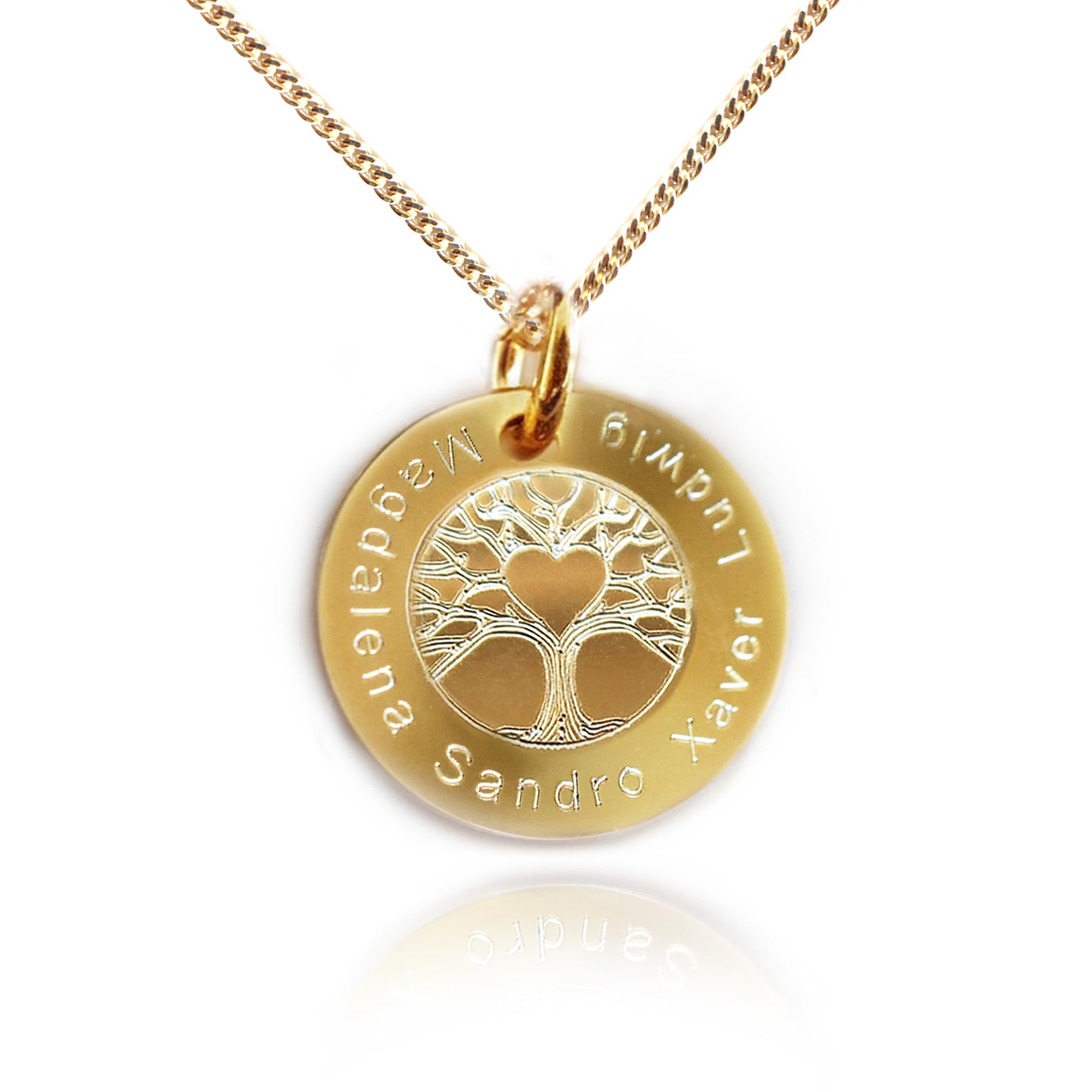 LATIGGA Baum des Lebens mit Herz, Personalisierte Kette mit Namen, gravierte vergoldete Familienkette, Geschenk für Frauen