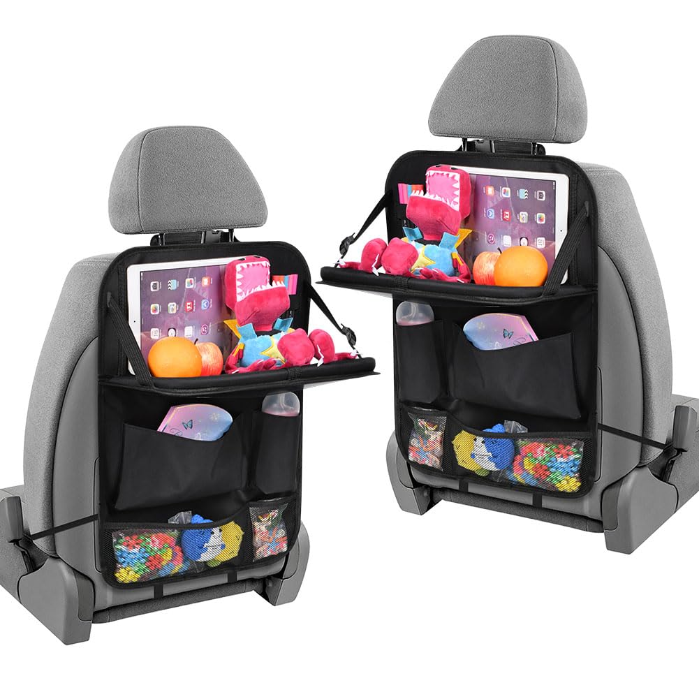 URAQT Car Seat Organizer 2 PCS, Car Back Seat Organizer, 6 Storage Pockets Cars Organizers with Foldable Table Tray and Tablet Holder, for Your SUV, Truck, Cars Storage Bag Travel Accessories Black