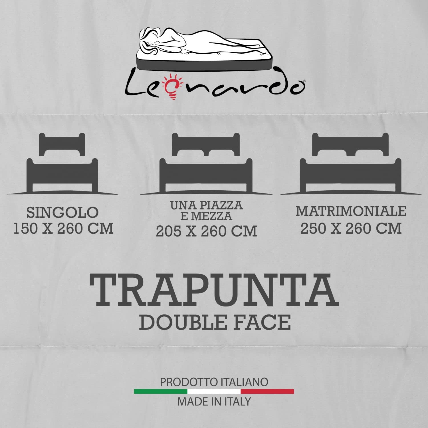 Leonardo - Trapunta singola 250 gr/mq double face, Trapunta invernale imbottitura 100% fibra di poliestere, traspirante, anallergico, soffice, caldo / 100% prodotto Made in Italy