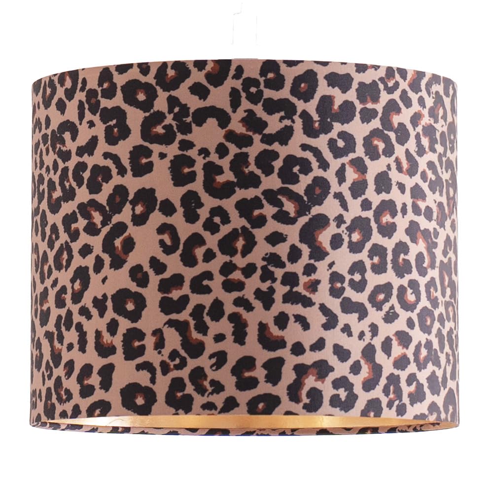 ValueLights Oasis Leopard Print with Metallic Gold Inner Drum Lamp Shade & Bulb