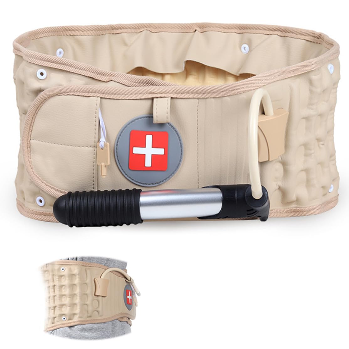 Cinturón de descompresión de espalda para cintura de 26 38-43 31 pulgadas soporte Lumbar cinturón de tracción Lumbar inflable espalda espinal de color caqui para hombres y mujeres