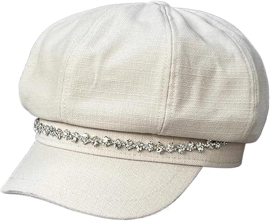 Spring and Autumn Rhinestone Chain Octagon Hat Ladies Vintage Duck Tongue Beret