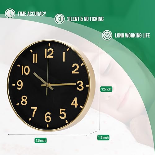 Miniatura 3 de Reloj de pared de 12 pulgadas, moderno, simple, de cuarzo, decorativo, silencioso, funciona con pilas, para sala de estar, dormitorio, cocina,