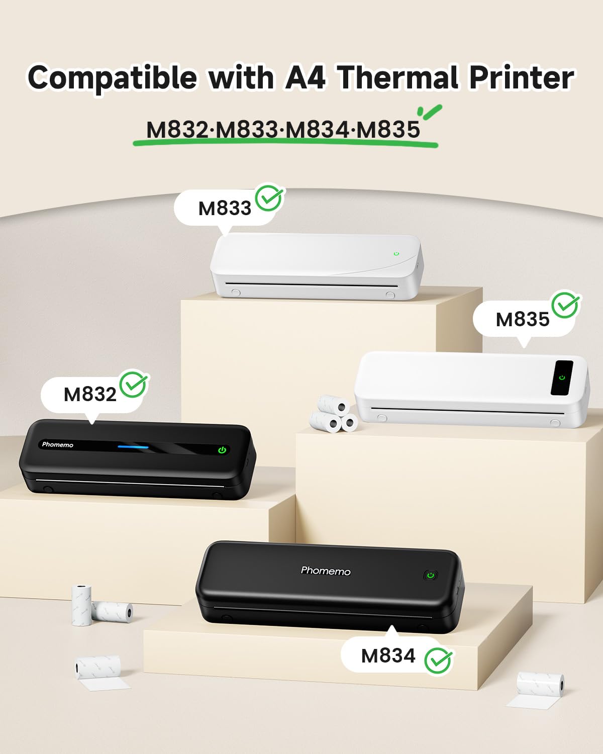 Phomemo Zestaw kolorowego papieru samoprzylepnego do mini drukarek termicznych M02, M02Pro, M02S, M03, M04S, M04AS, P2S, niebieski/zielony/czerwony/pomarańczowy na białym, 50 mm x 3,5 m, 10 rolek