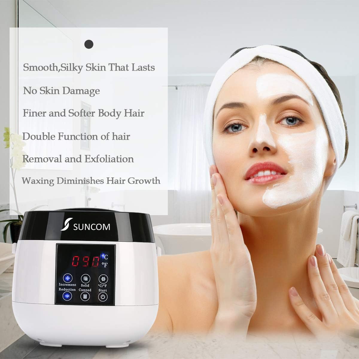 Wax Warmer Hair Removal Waxing Kit, Eyebrows Home Wax Kit with 4 Bags Painless Hard Wax Beans, Hard Wax Pot Heater with LCD Digital Screen for Women Men of All Body, Face, Bikini Area, Legs
