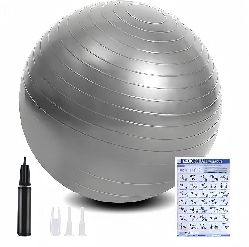 flintronic Gimnasztikai Labda 55/65 cm Pumpával, Robusztus Yoga Pilates Fitnesz Labda - 55 cm, Grey