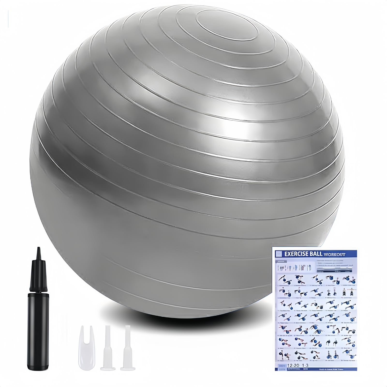 flintronic Palla Fitness, Palla da Ginnastica, 55/65cm Palla Anti-Scoppio, Palla di stabilità, con Pompa, Strumento Tappo Pompa, E Manuale per Yoga, Esercizi di Equilibrio, Allenamento, Fitness