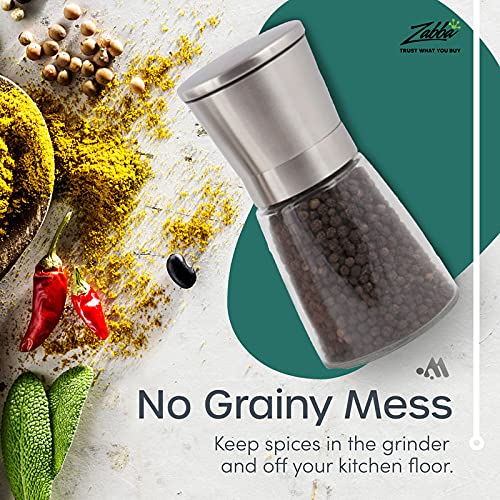 Modetro Salt And Pepper Shakers Set 6 Oz Each Adjustable Coarseness Pepper Grinder Mill For Sea Salt Spice Stainless Steel Glass 2 Pack #TOP4