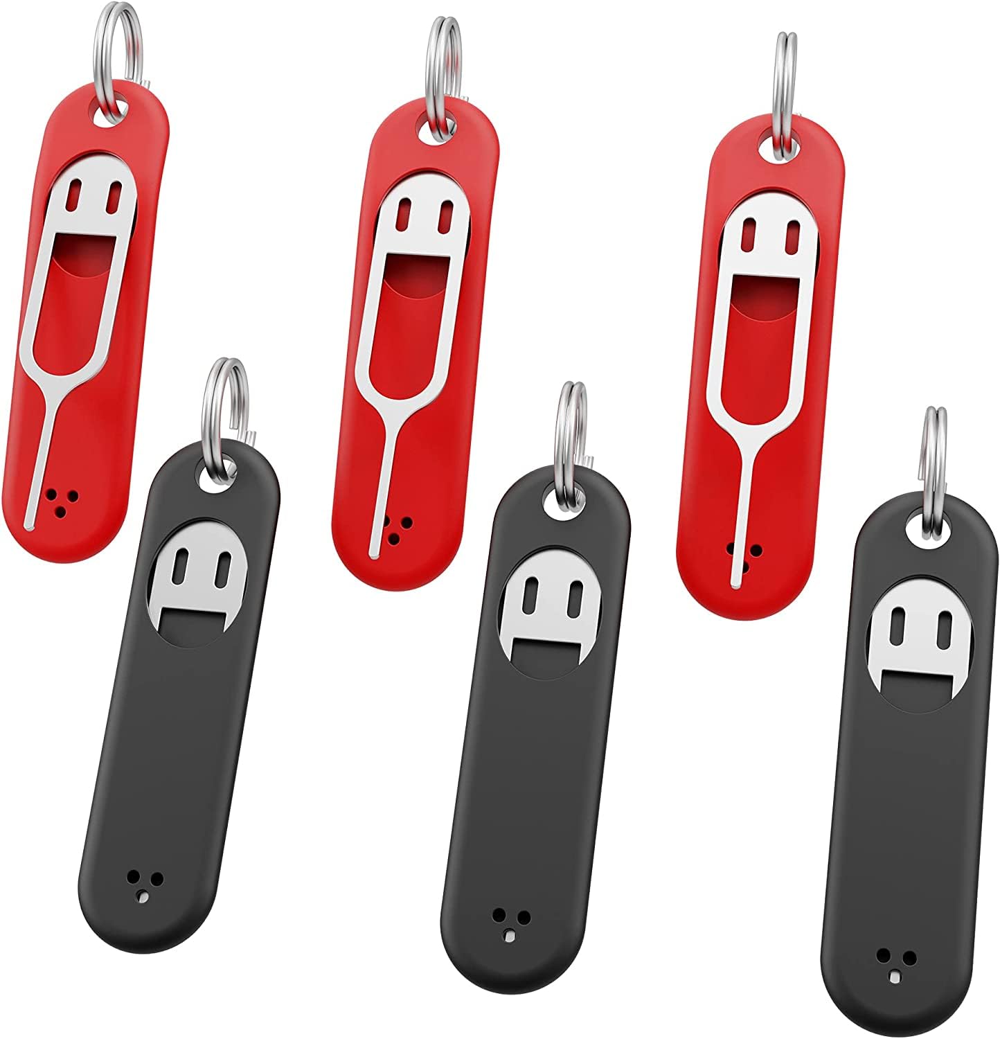 Odluzy 6 Pack SIM Card Removal Tool, Sim Card Tray Opening Tool Eject Pins Needle Opener Ejector, Suitable for All Smart Phones with Removable Key Chain (3 Black 3 Red)