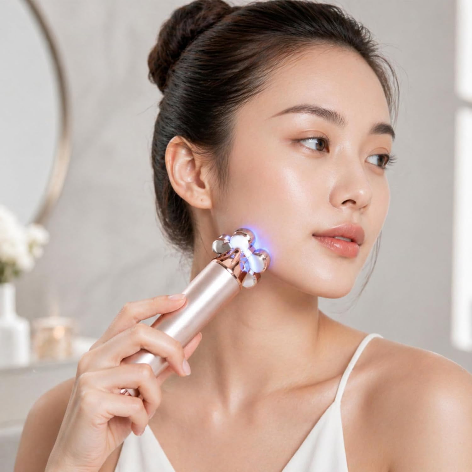 Relumins RF & LED Facial Device, 6 Mode Light Therapy Face Tool with Microcurrent & Warm Massage, Portable Skin Care Device for Smoother, Firmer, Brighter Looking Skin, At Home Beauty Routine Tool