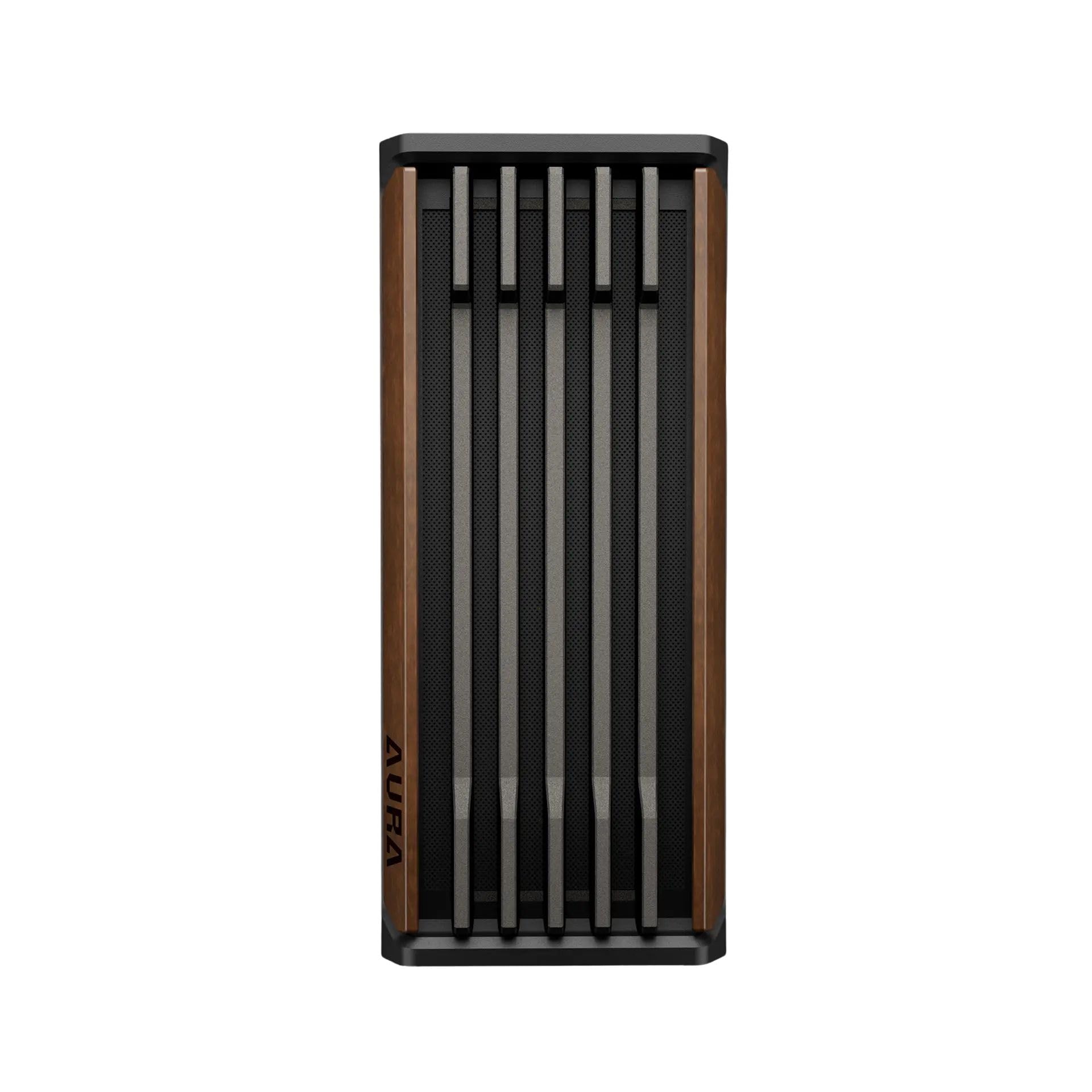 GAMDIAS AURA GC11 WOOD ATX - Carcasa para PC de media torre para juegos, panel frontal de malla de nogal, 4 ventiladores de 120 mm, filtro magnético contra el polvo, vidrio templado, instalación sin