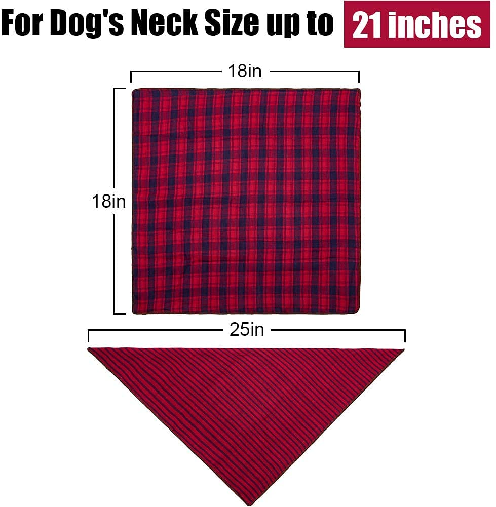 Remifa Dog Bandanas - 6PCS Birthday Gift Washable Green Black Blue Red Square Plaid Printing Christmas Dog Bib Double Reversible Kerchief Scarf Adjustable Accessories for Small to Large Dog Puppy Cat