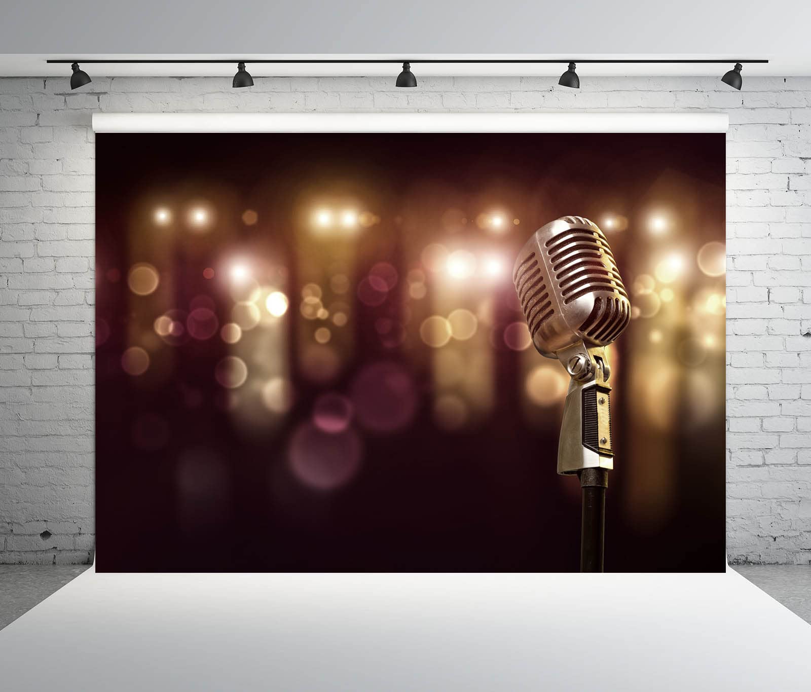 BELECO 4.6x2.5m Sfondo Tessuto Musica-Microfono | Luci bokeh scintillanti, microfono karaoke sfondo, disco musica, decorazione compleanno telo di sfondo
