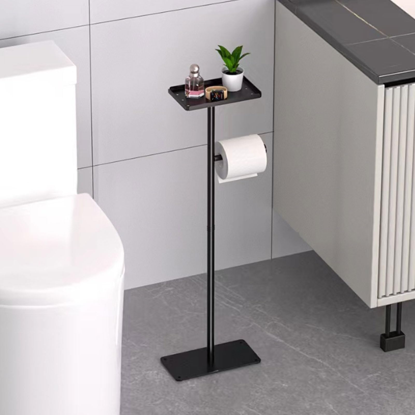 Supporto Porta Carta Igienica, Porta Carta Igienica Nero in Acciaio Inossidabile con Piedini in Silicone, Compatibile con Rotoli di Tutte Le Dimensioni