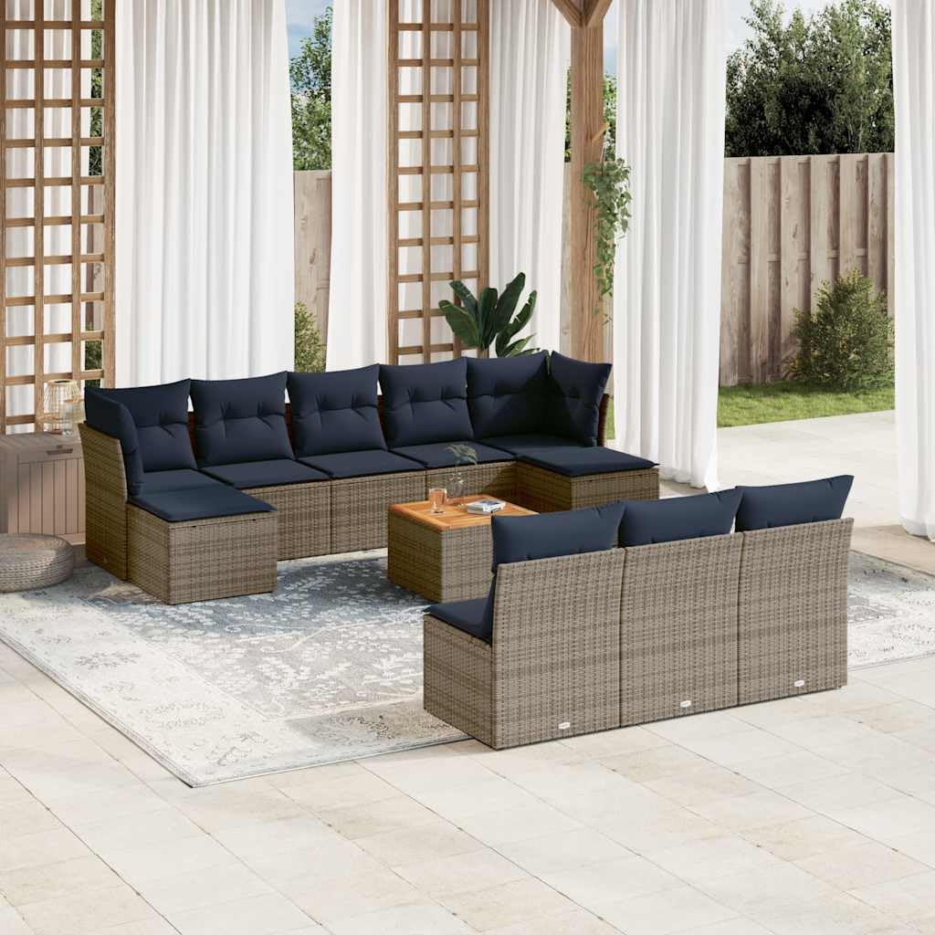 Set Divani da Giardino 11 pz in Polyrattan con Cuscini Grigio per Terrazza Balcony Patio Lounge Lounge Arredo Relax