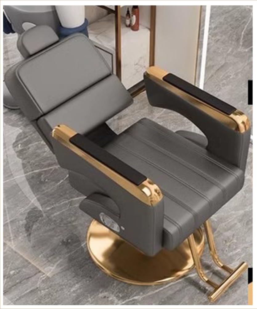 OZBMA Professional Barber Chair – Reclining Salon with Hydraulic Pump Adjustable Headrest 135° Recline ty Furniture for Beauty Salons Dark Gray