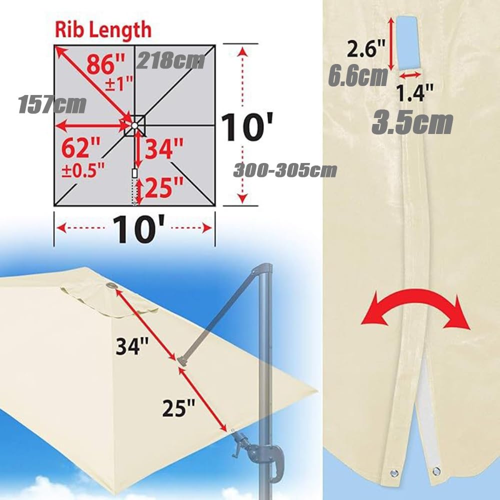 Toldo de repuesto para sombrilla de patio de 250 cm, cubierta de sombra de jardín de 8 varillas en verde/caqui/borgoña/beige (caqui, 3 x 10 x 10 pies) – Tela para sombrilla para exteriores