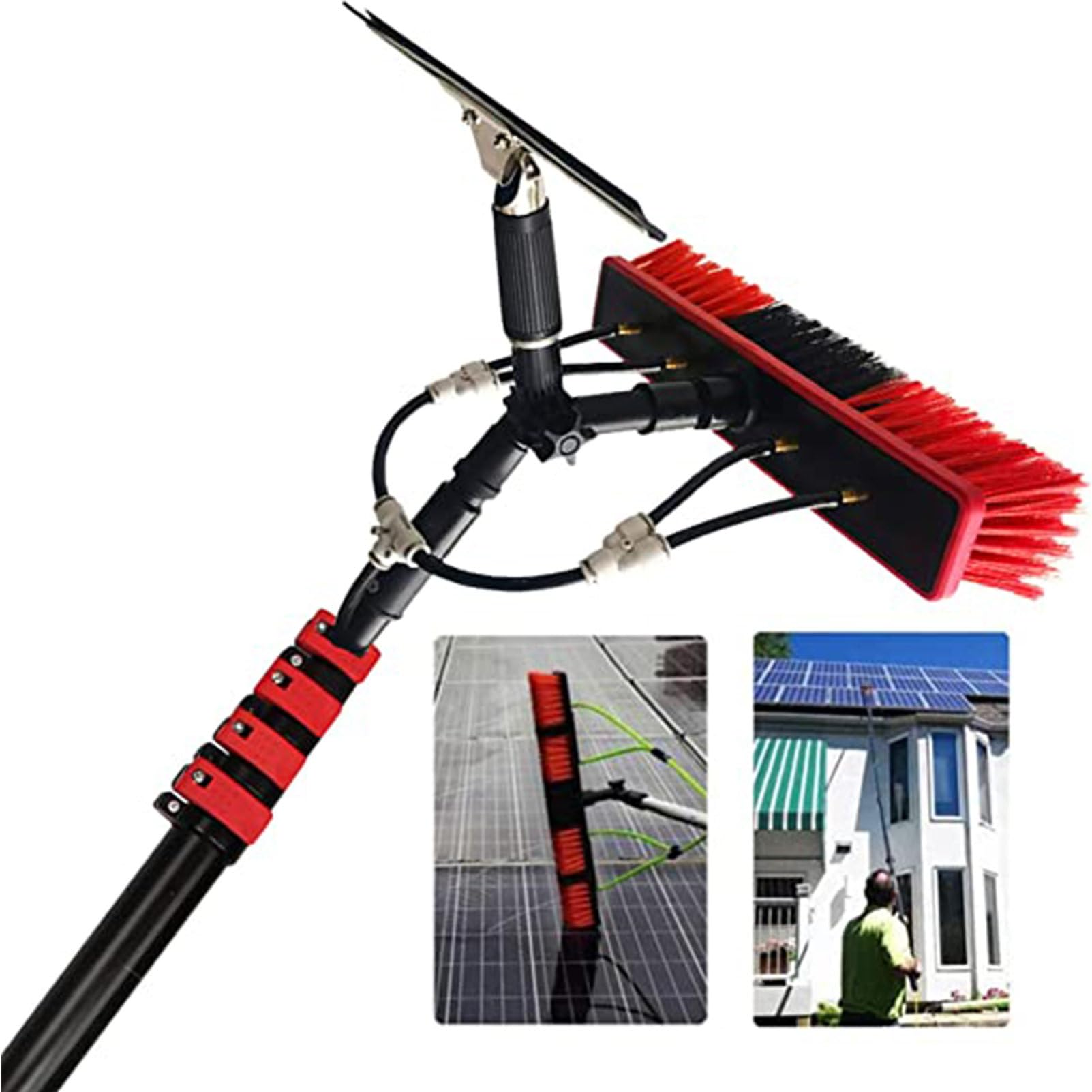HYLWSXVP 24FT Water Fed Pole & Brush - Outdoor Window Cleaner with Squeegee & Scraper, Ideal for Indoor/Outdoor Glass Cleaning, 35cm Brush Head, 7.2m Extension.