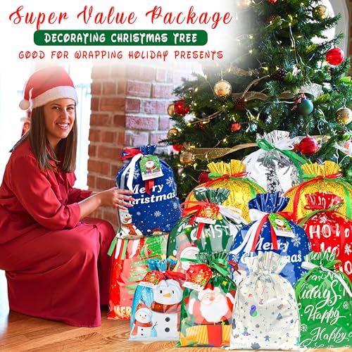 Diamerd 38PC Christmas Drawstring Bags Assorted Sizes Small Medium Large - Image 5