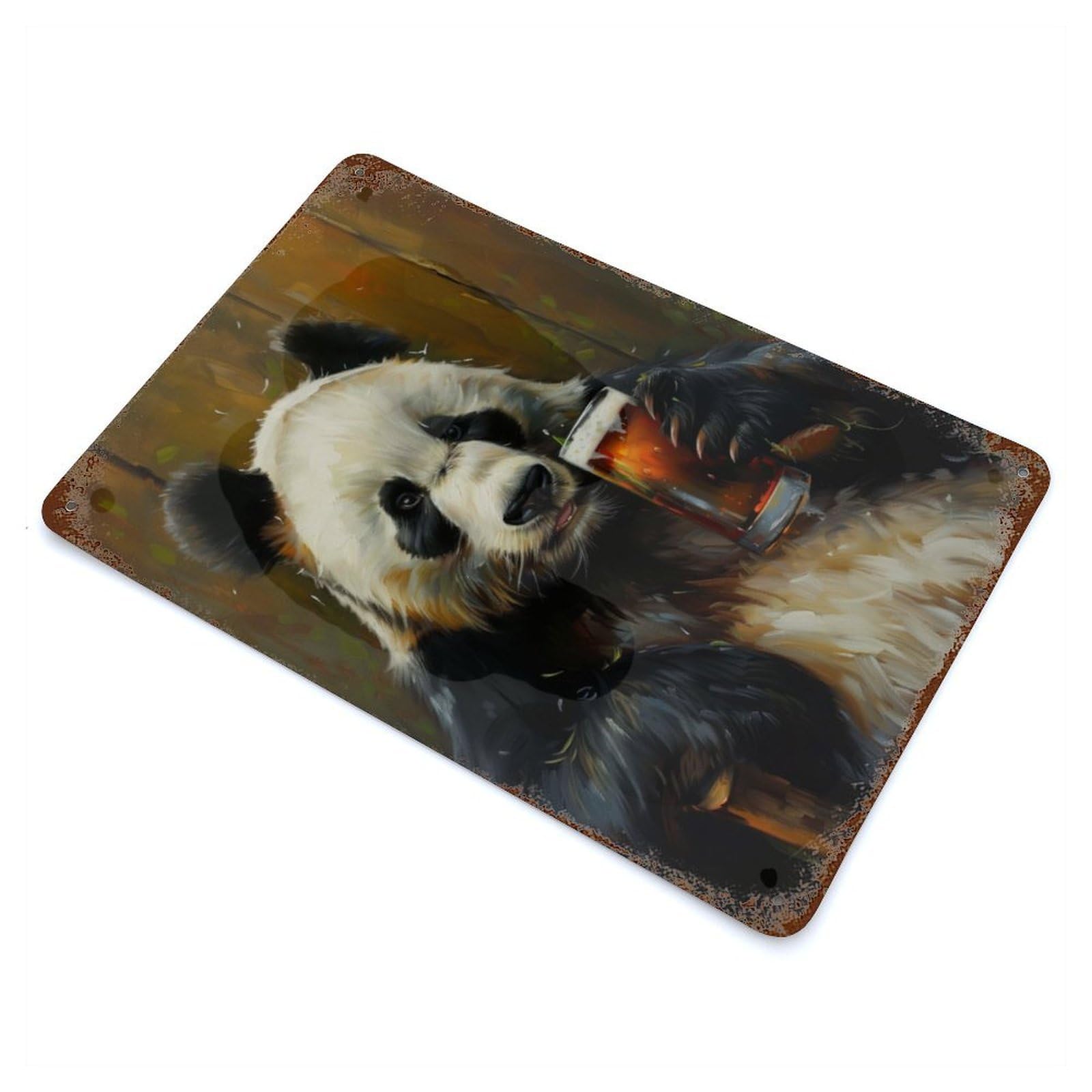 Garage Style Beer Drinking Panda Vintage Rust Metal Sign 11.8"x7.9", Rustic Home Decor for Bar And Workshop