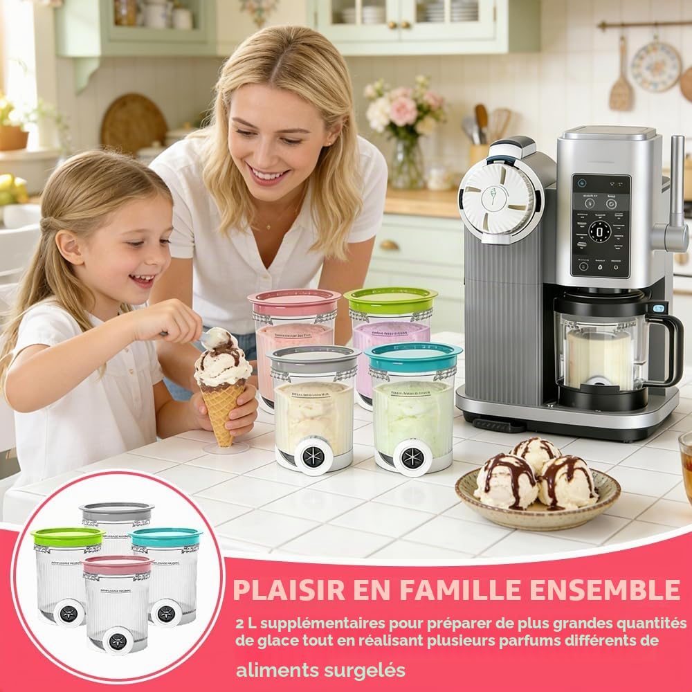 Pot pour Ninja Swirl Deluxe, HOVCEH 4 Pièces Récipient pour NC700 NC701EU, Accessoires pour500 ml Machine à Glace avec Couvercle Et Cuillère, Passe au Lave-vaisselle(B)