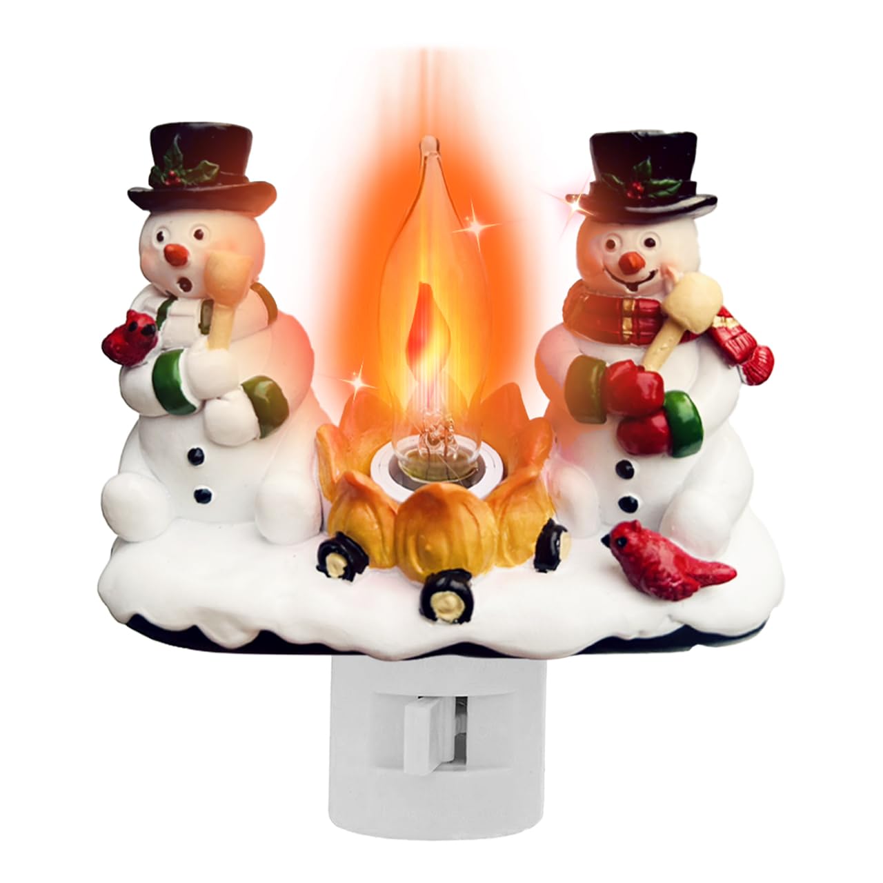 Christmas Present，Snowman Campfire Night Light，4 Inch Resin Rotating Plug Christmas Night Light With Flame Flicker Effect, Suitable For Children's Room, Hallway, Living Room, Staircase Decoration