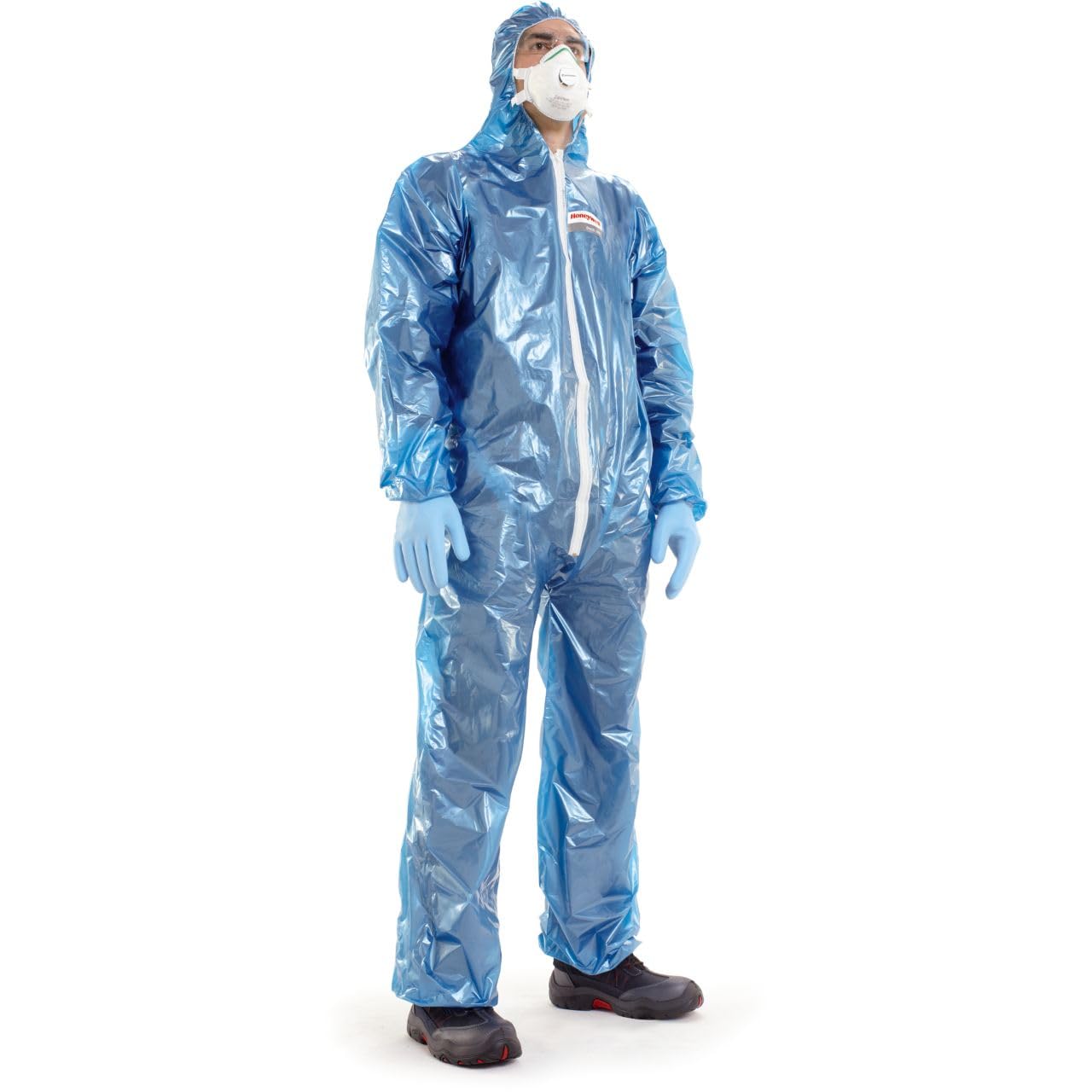 Honeywell DexPure 801-30 jednorazowe lateksowe rękawice chroniące przed chemikaliami, bezpudrowe, mogą być używane obiema rękami, długość 30 cm, niebieskie, rozmiar 7, 4580130-07 (50 rękawic)