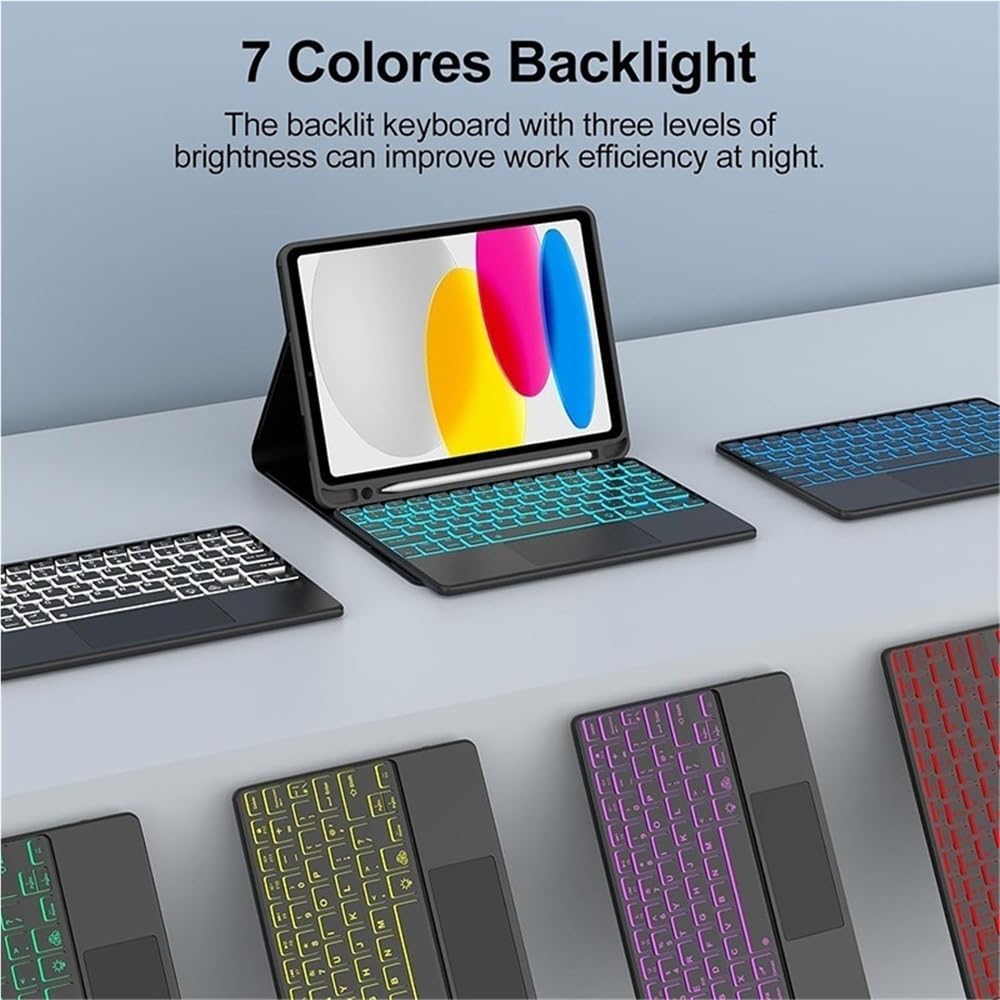 XYAL Covers e Custodie, Tastiera Touch retroilluminata, Custodia in Pelle PU+TPU Compatibile con iPad 10.2 Pollici 7/8/9a Generazione(Red+Keyboard)
