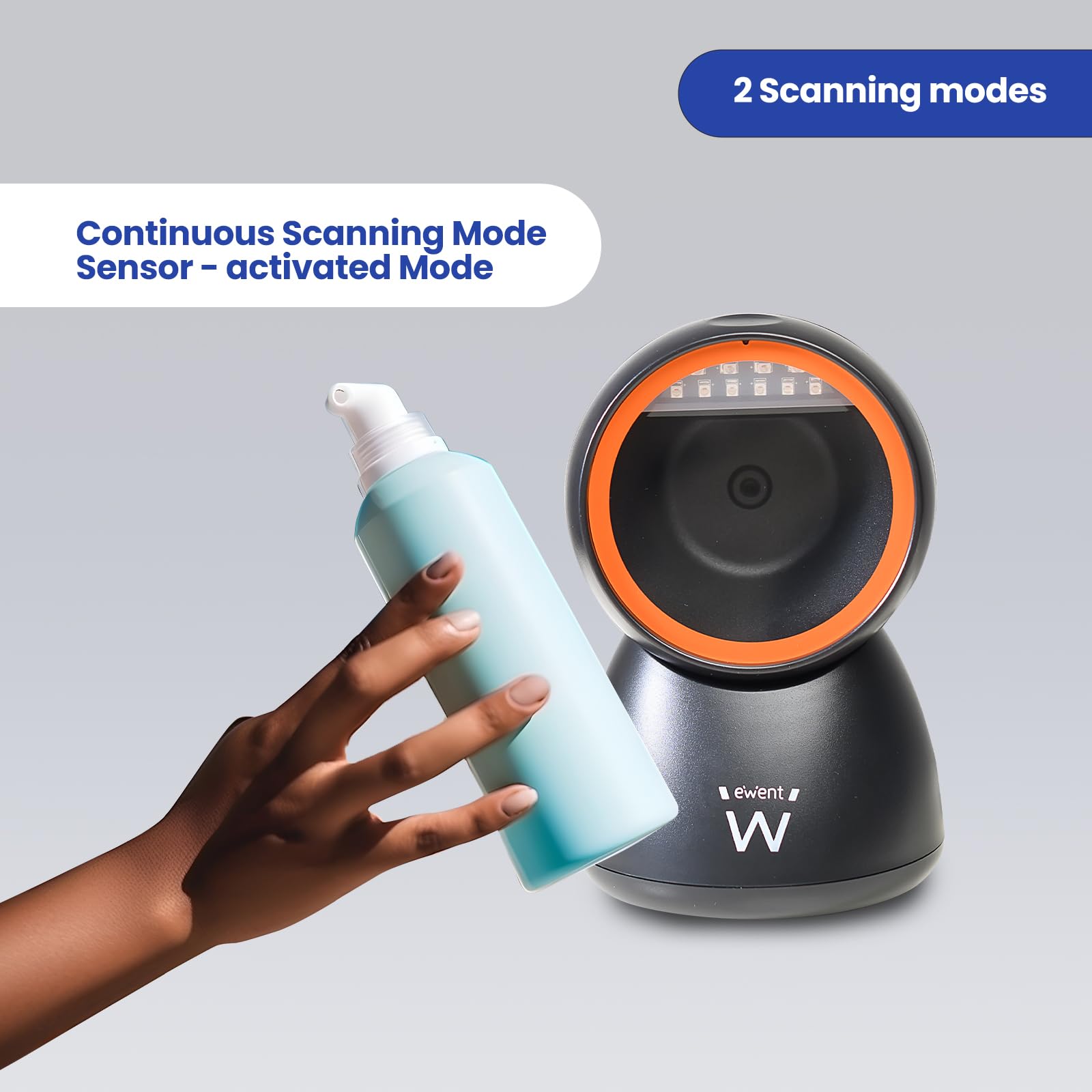 EWENT EW3450 Lettore di codici a barre omnidirezionali 1D 2D QR con cavo USB, a mani libere, scansione automatica con rilevamento delle immagini, supermercati, farmacie, magazzini. Personal computer,