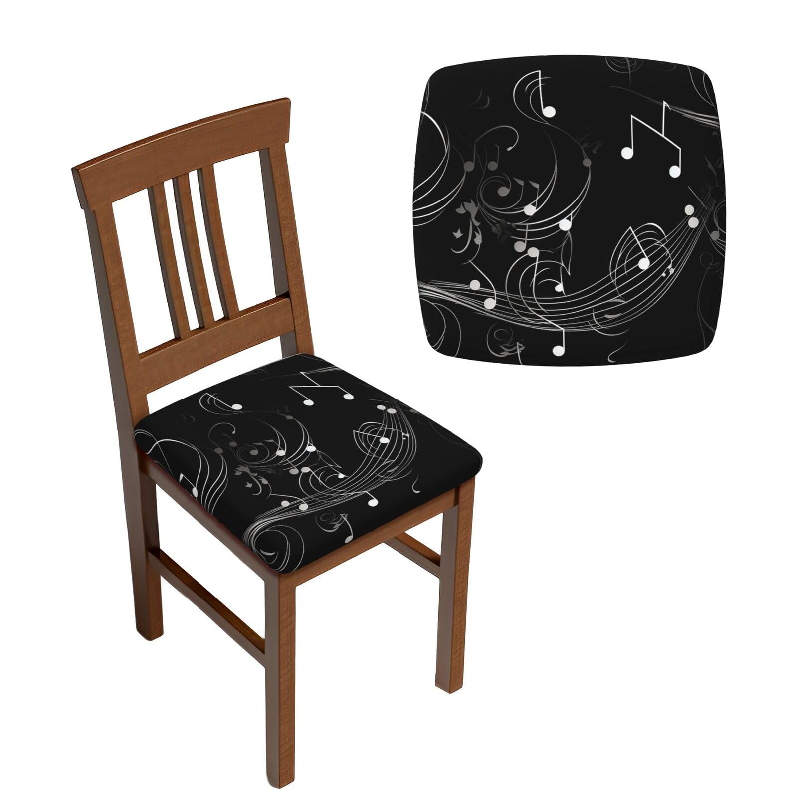 NONHAI 6PCS Dining Chair Seat Covers Set Black Note Stretch Removable Chairs Covers Washable Seat Cushion Slipcovers Protector for Dining Room Kitchen Chairs