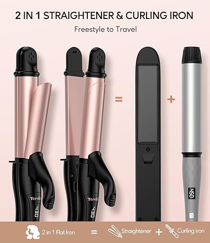 Miniatura 4 de Terviiix Rizador de viaje y alisador de cabello 2 en 1, rizador de pelo plano de viaje en uno, rizador iónico de cerámica de 1 14 pulgadas con