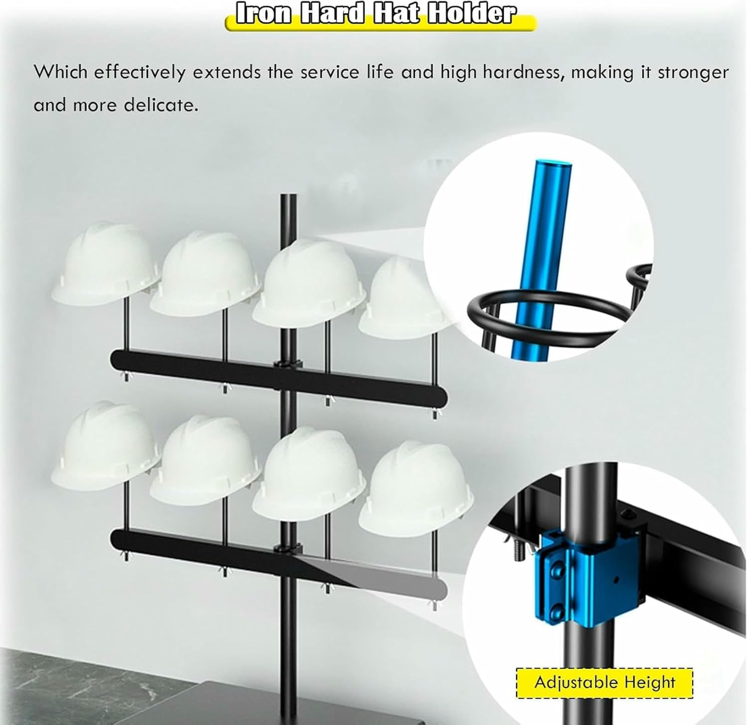 Commercial Hard Hat Storage Rack on Wheels, Floor Standing Helmet Display Holder for Workshop/Office, Holds 8-16 Hard Hats; Fire Helmet Organizer