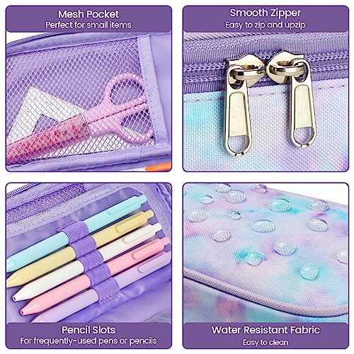 Image of Cambond Pencil Case for Girls - School Pencil Pouch Kids, Glitter Purple | Cute Pencil Case for Kids With Name Card and Slot, Girls Aesthetic Shool Supplies for Staionary, Water-Resistent Pen Bag