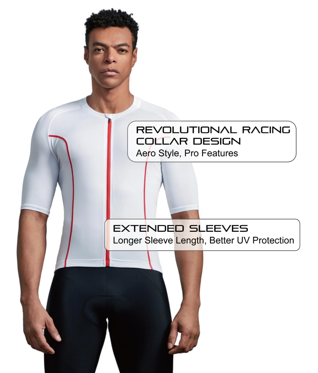 CEROTIPOLAR Wind Speed Men’s Cycling Jersey Tops Bike Biking Shirts Pro Anti UV, Full Zipper, Reflective Pocket White