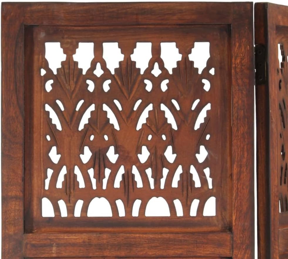 Image of Classic Wood and Craft Wooden Room Divider Partition for Living Room, Privacy Partition, Partition Wall, Divider for Makeup Studio /Office (3 Panels - Leaf Mix Design)