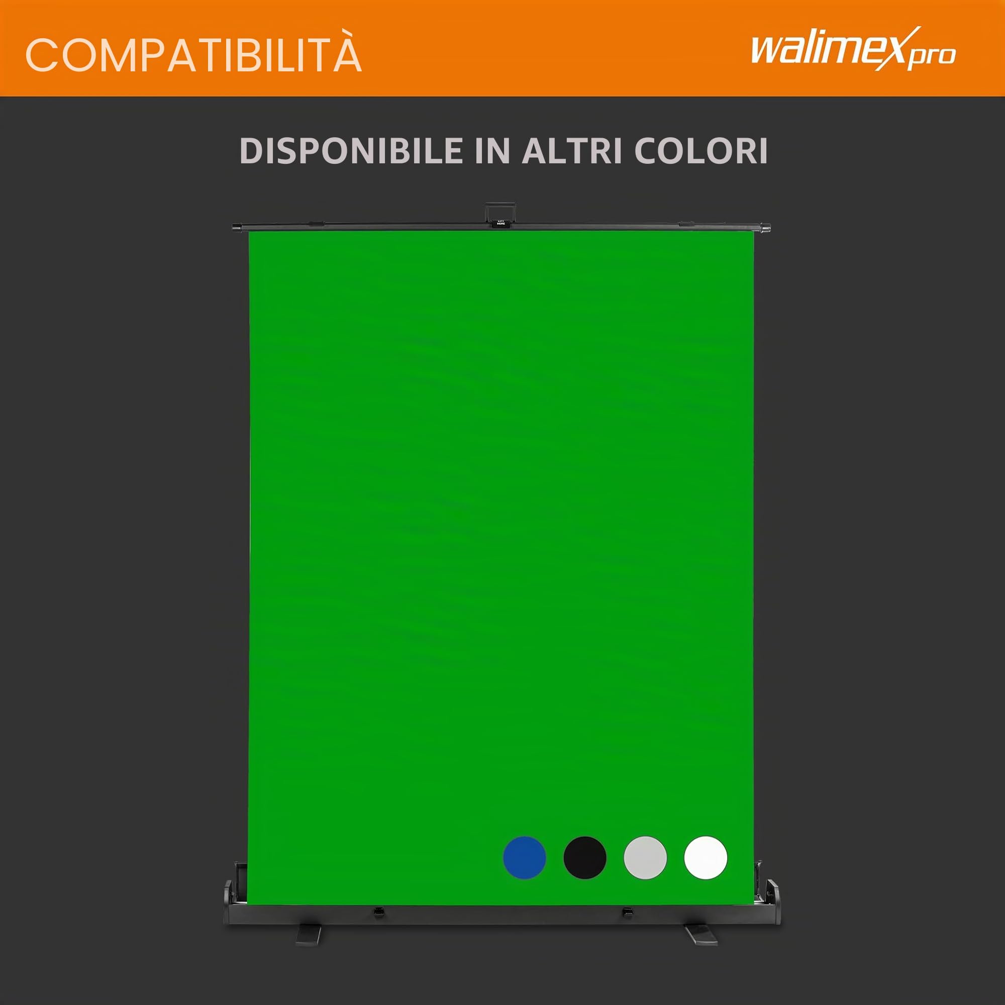 Walimex pro Fondale fotografico a rullo nero 155 x 200 cm, sfondo avvolgibile con supporto, sistema per studi fotografici, pannello ingualcibile ideale per fotografia low-key