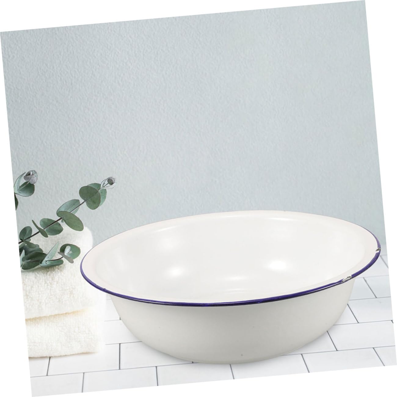 Vintage Emailleschüssel 32cm Weiß mit Blauem Rand Weihnachten Party