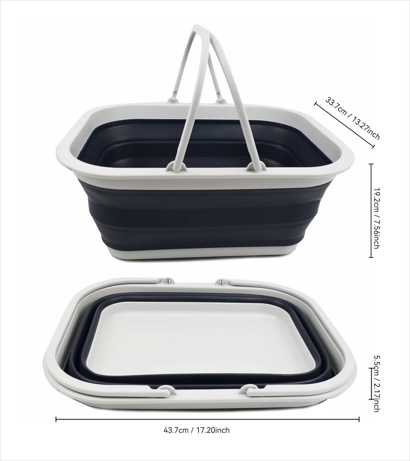 SAMMART 15L Zusammenklappbarer Korb mit Griff - Tragbarer Picknickkorb/Krater für den Außenbereich - Faltbare Einkaufstasche - Platzsparender Aufbewahrungsbehälter (Grau/Schiefergrau, 1)
