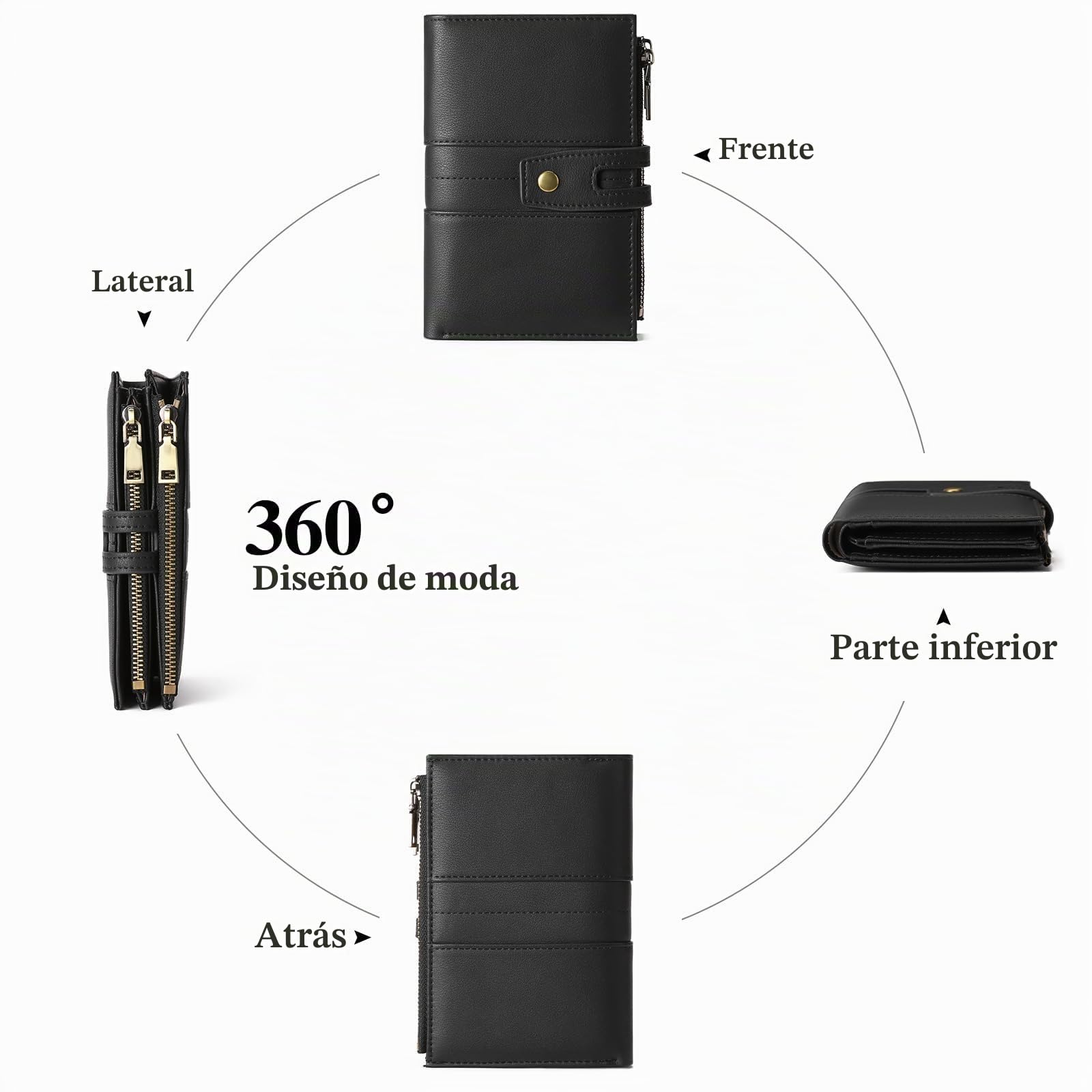 GAEKEAO Monedero Mujer RFID Bifold de Cuero Carteras de Mujer Titular de la Tarjeta de Crédito Monedero con Ventana de Identificación