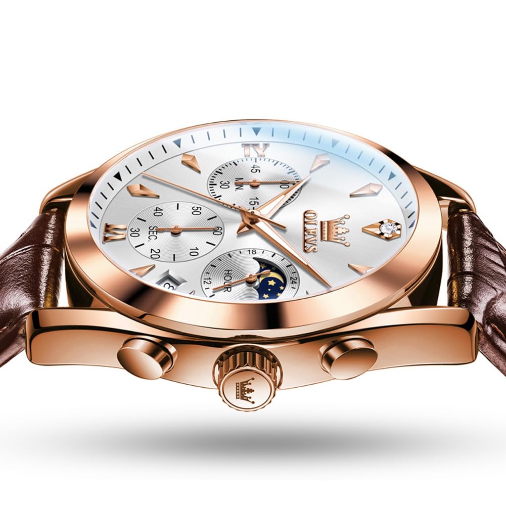 OLEVS Orologio da uomo analogico al quarzo con cinturino in pelle, quadrante grande e data, impermeabile, lussuoso, luminoso