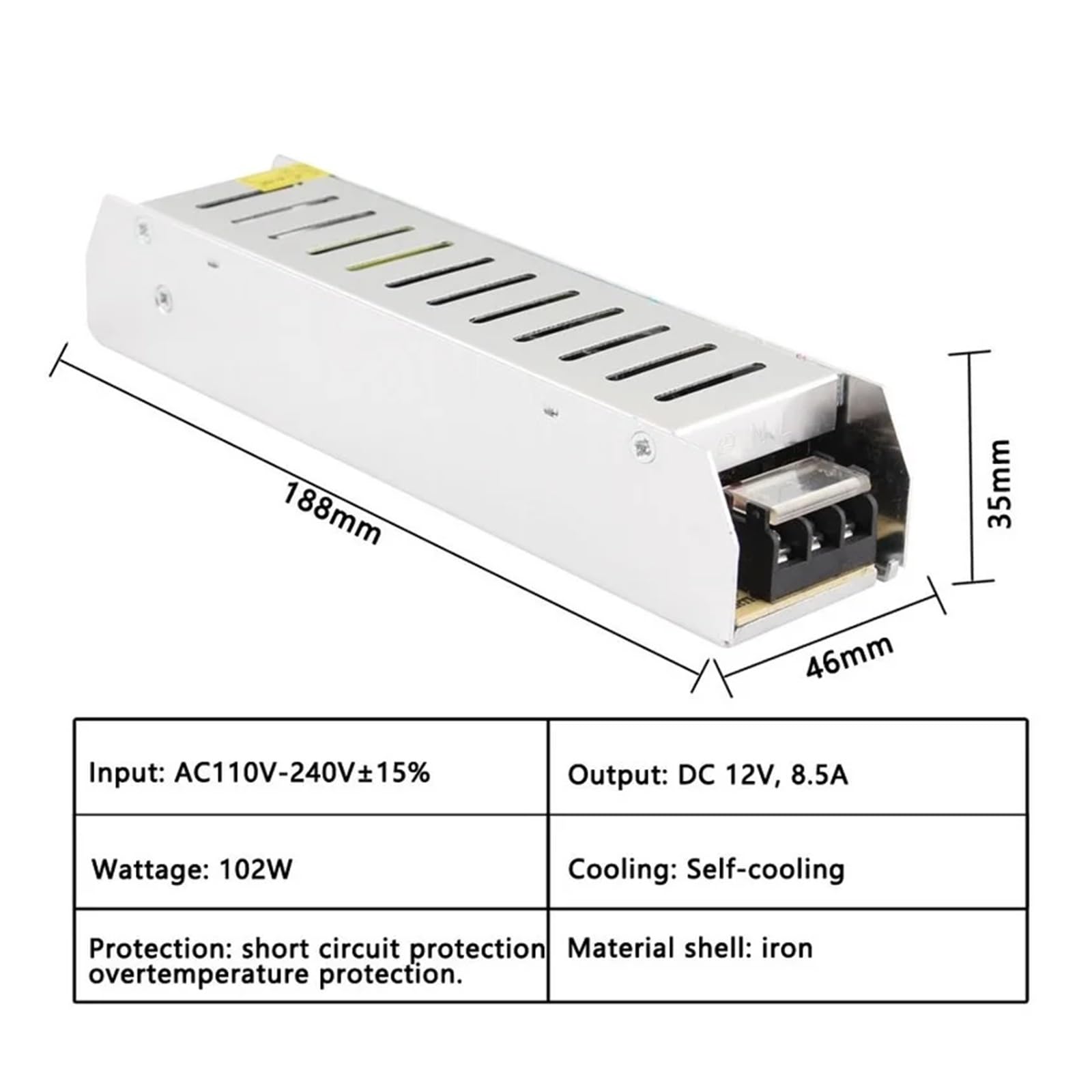 1PCS 12V 24V alimentazione elettrica di commutazione 12 24 V 1A 2A 3A 5A 8A 10A 20A 30A sorgente 220V a 12V 24V desktop di alimentazione SMPS(12V 15A 180W)
