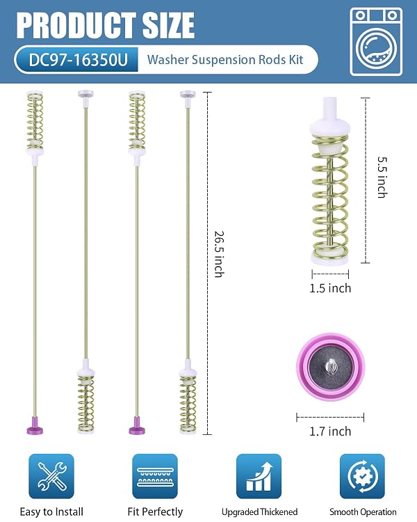 DC97-16350U Washer Suspension Rods Kit for Samsung Top Load Washer -Replaces DC97-16350T, DC97-16350S, DC97-05280W, DC97-16350E -Fix Vibration, Noise, and Error Codes (DC/UR/UB/UE) -Easy DIY Install by LAGALO - Used condition - Image 5